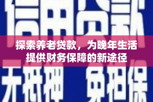 大武探索养老贷款，为晚年生活提供财务保障的新途径