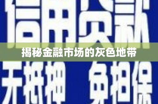 大武揭秘金融市场的灰色地带
